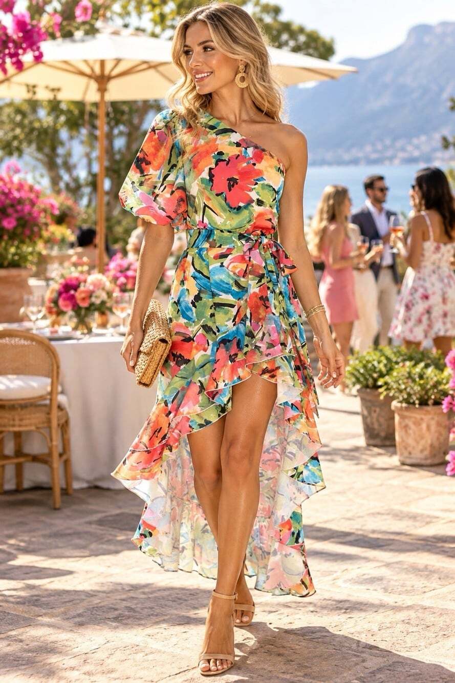 Show Me Your Mumu XS Standout One Shoulder Maxi Dress Mimosa Fiesta Ruffle Garde